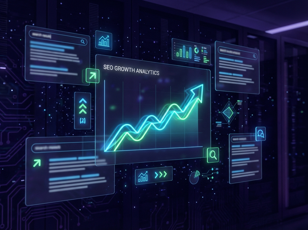 SEO analytics dashboard showing growth metrics